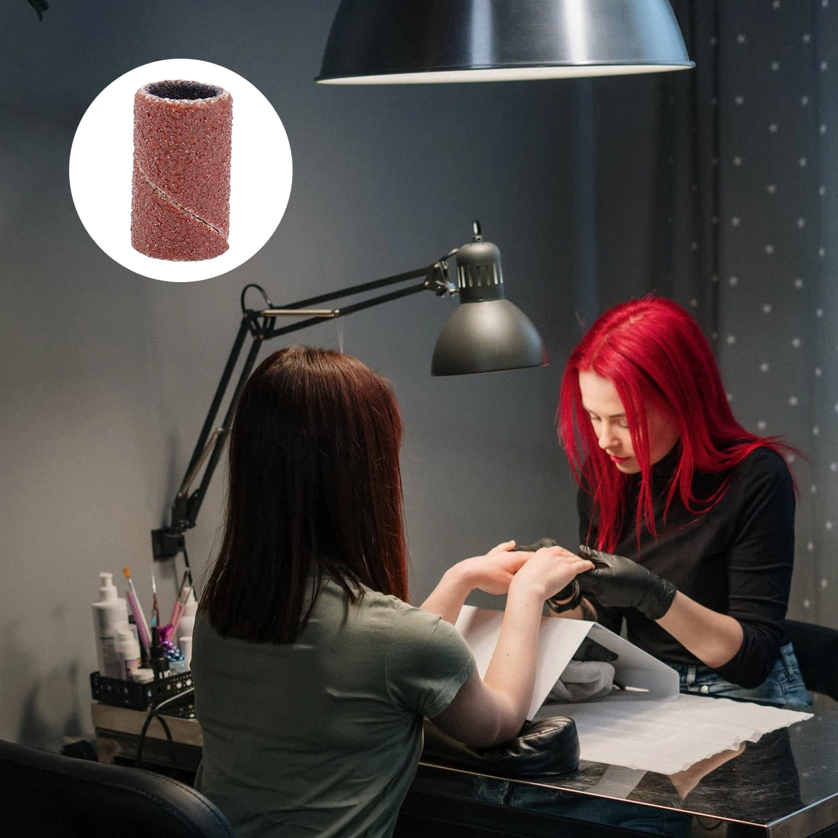 

100pcs Red Abrasive Cloth Cylindrical Grinding Head 1/2'' Drum 1/2'' Height 180# Grit Nail Drill Electric Tools