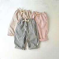 Linen Cotton Stripe Pants for Boys Girls Summer Autumn Casual Loose Kids Children's Trousers 2