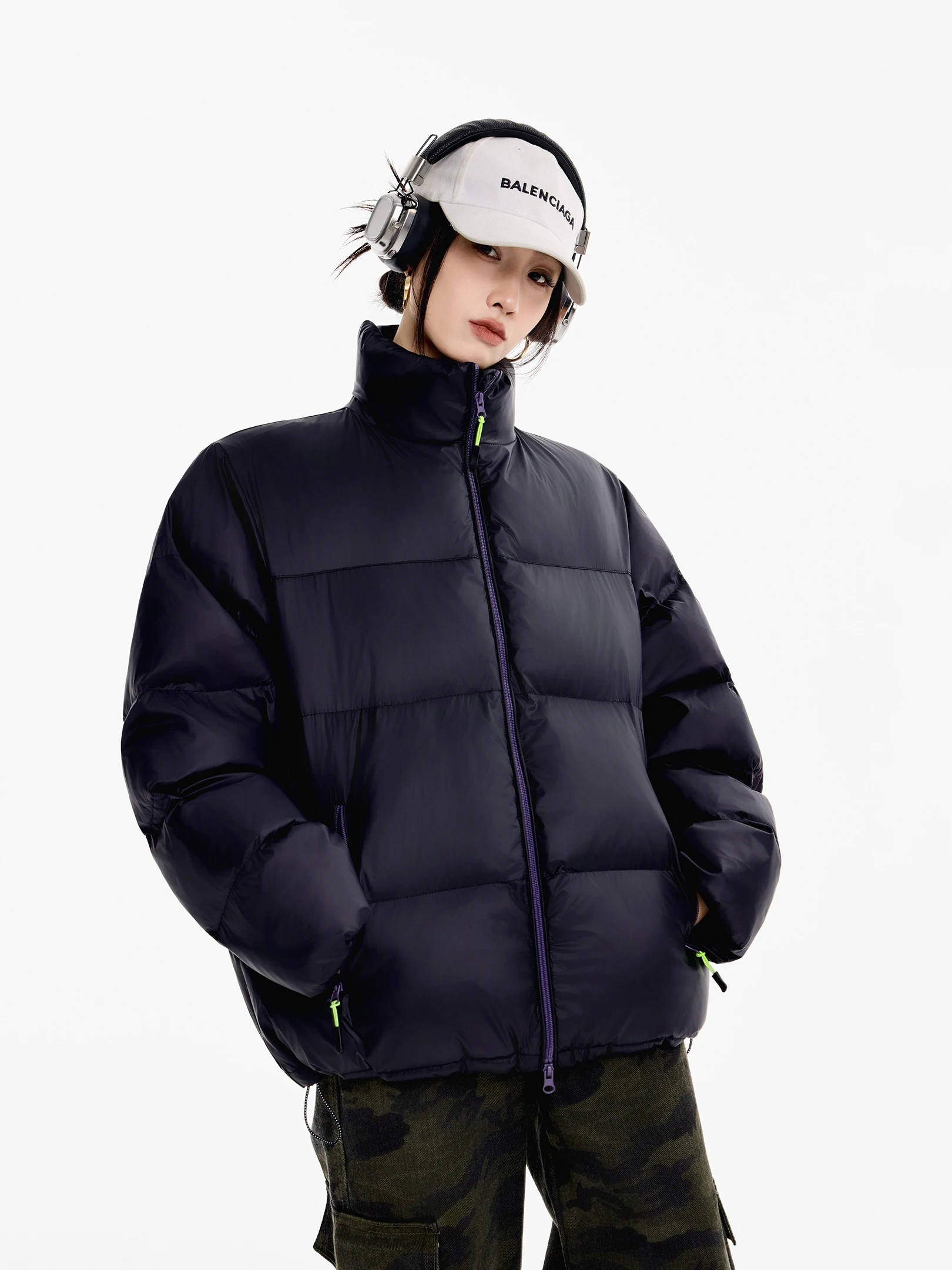 Warm Cotton Jacket Women's New Style Winter Anti-Cold Stand Collar Bread Coat American Retro Design Long Sleeve Loose Fit Out...