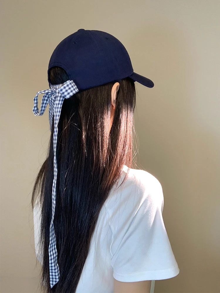 Blue  Knot Baseball Cap Women's Retro Style Big Face Slimming Fashionable Hat Casual round Top Wide Brim Cap