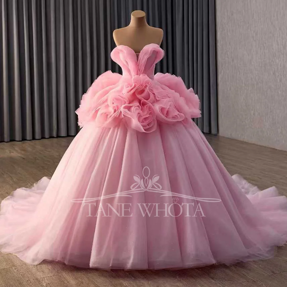 فستان حفلة موسيقية وردي على شكل قلب بدون أكمام مع رباط من الخلف وكشكشة فستان سهرة فاخر قابل للتخصيص للنساء