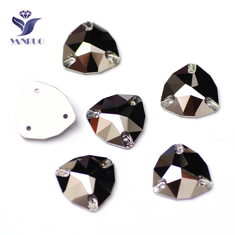 YANRUO 3272 All Sizes Jet Hematite Trilliant Glass Stones Strass Flatback Crystal Sew On Rhinestones For Dress Making