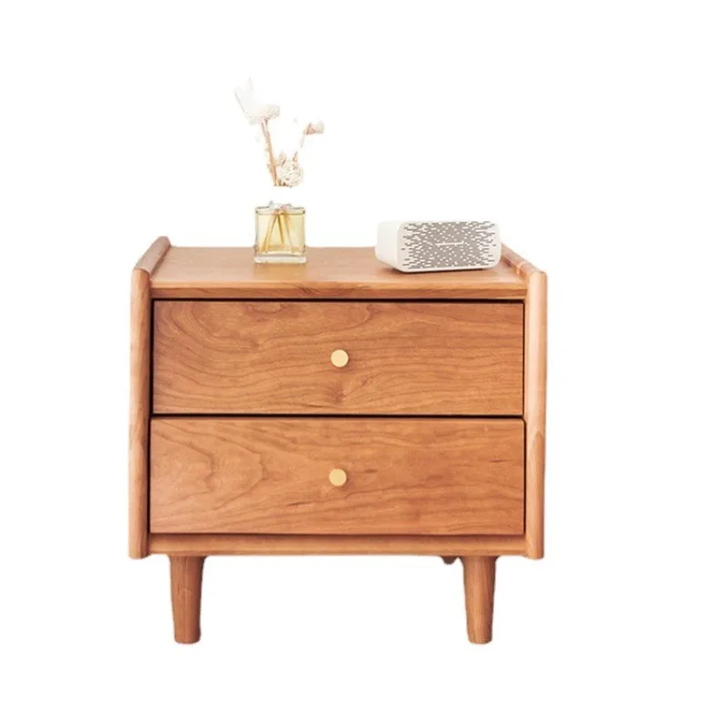 Nordic white oak cherry wood solid wood nightstand, Japanese natural wood color, simple modern bedside two-drawer cabinet