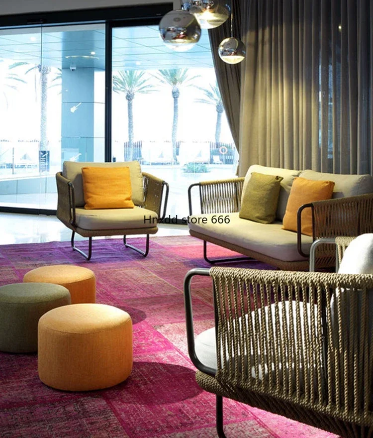 Outdoor-Sofa Innenhof Rattan Stuhl Kombination