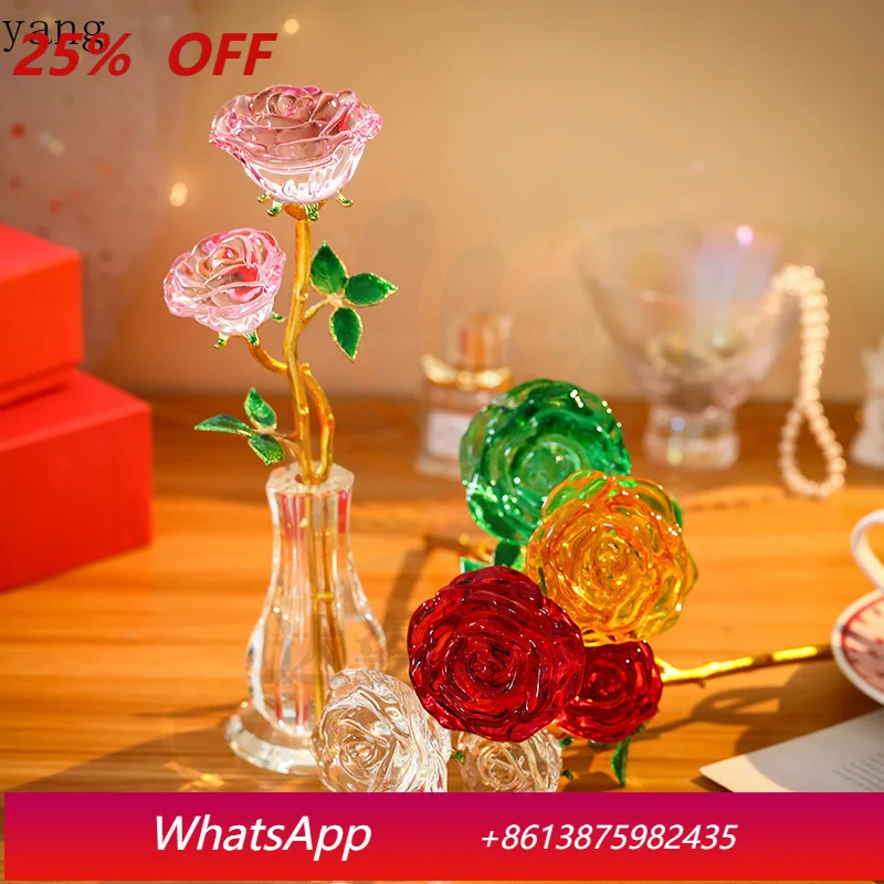 

Хрустальная стеклянная роза с вазой для декора дома и гостиной, подарок на День матери