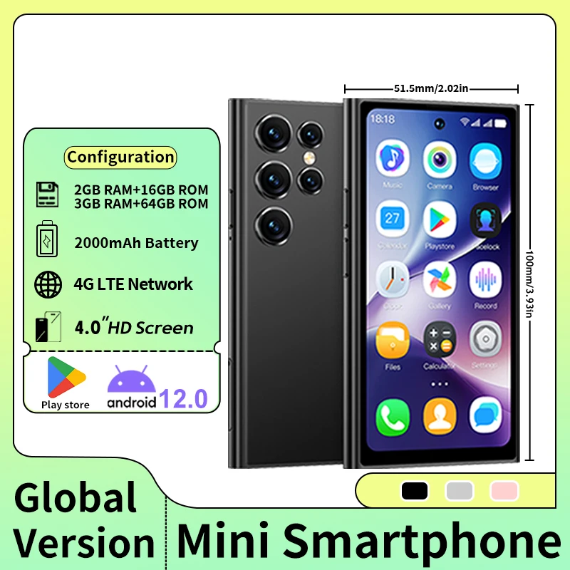 ONEMYTH S26 Pro 4-inch 4G smartphone. Dual SIM, Android 12 3GB+64GB memory for your perfect travel and backup phone.