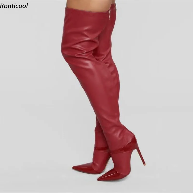 

Ronticool New Handmade Women Spring Thigh Boots Back Zipper Sexy Stiletto Heel Pointed Toe 12 Colors Party Shoes Us Size 5-15