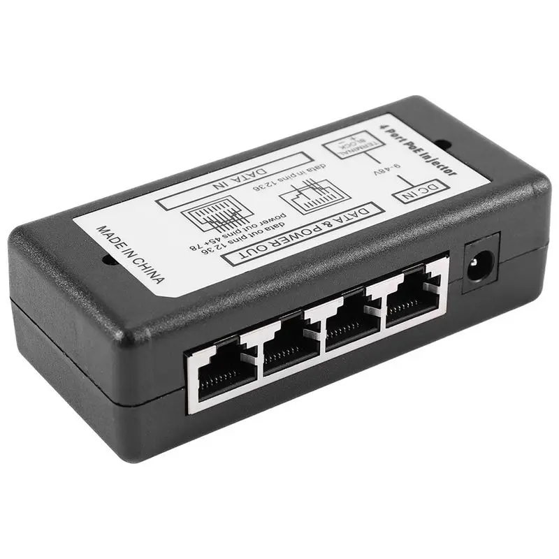 ABZZ-4X 4 Port Poe Injector Poe Power Adapter Ethernet Power Supply Pin 4,5(+)/7,8(-)Input Dc12v-Dc48v For Ip Camera