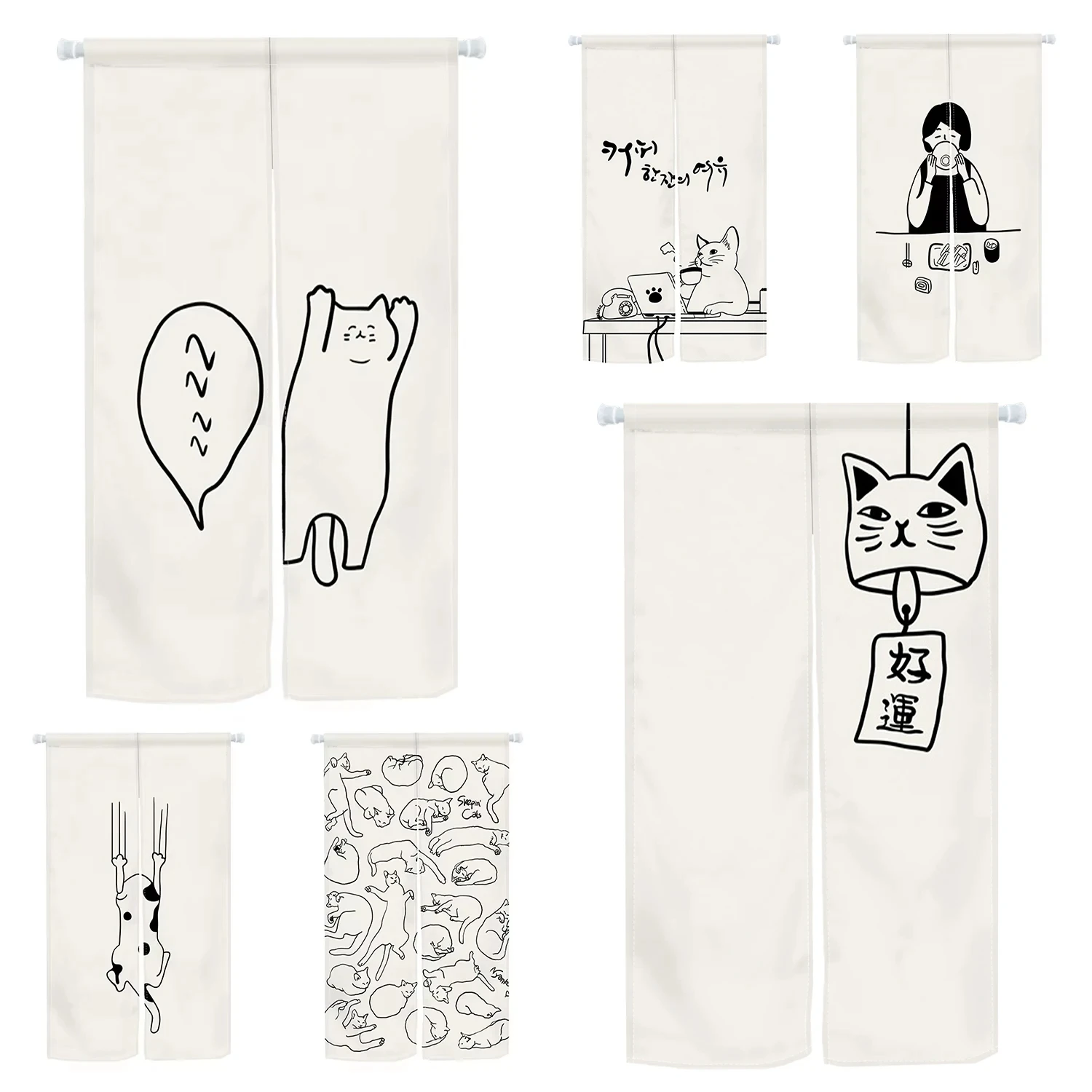 手描きの猫のドアカーテン,日本の仕切り,キッチン,リビングルーム,玄関,バスルームのドアの北欧の装飾