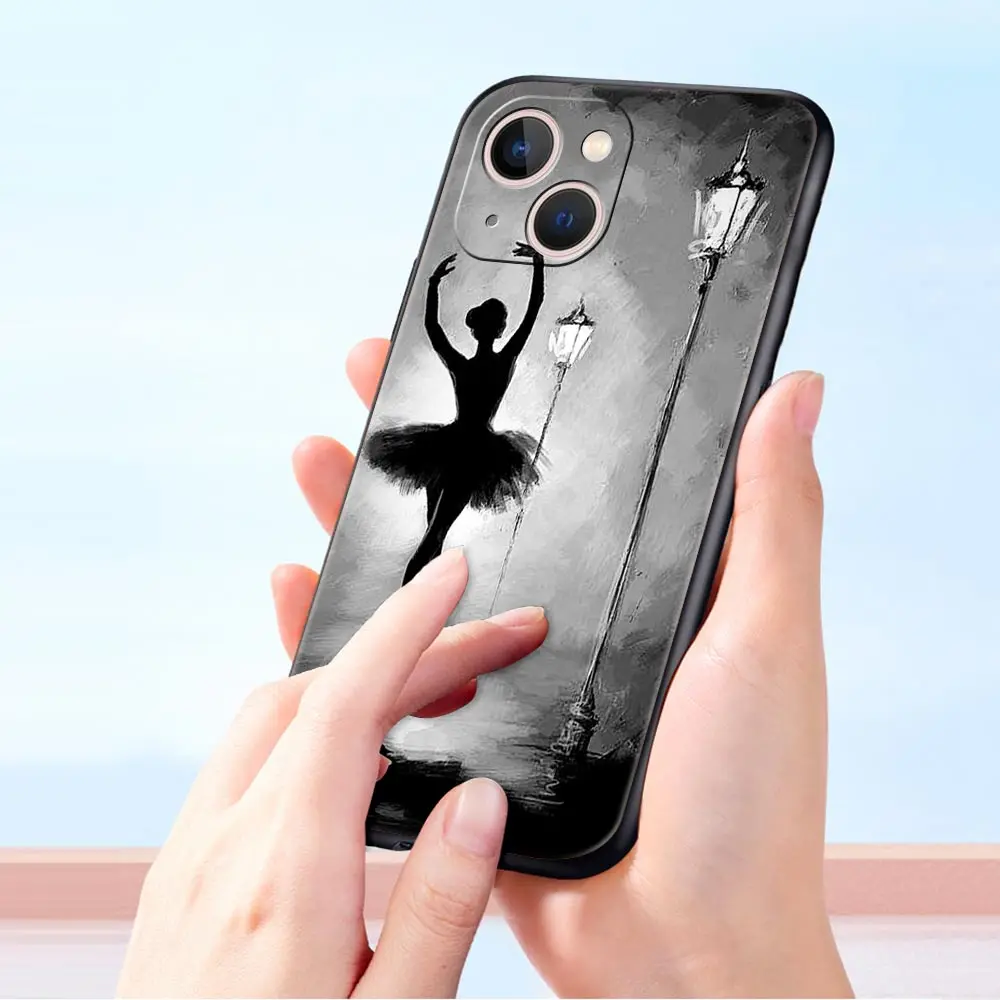 Simple Swan Dance Ballet For iPhone 11 12 13 15 14 Pro Max Phone Case X XR XS 7 8 Plus SE 2020 Black Soft Silicone Cover Funda