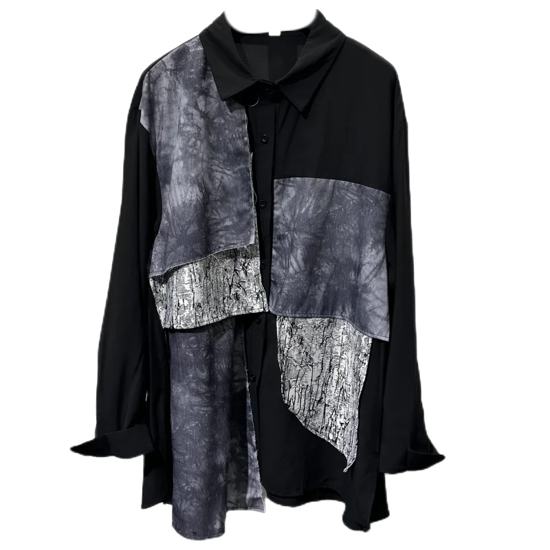 

Japanese Style Retro Loose Burrs Long-Sleeved Shirt Men's and Women's Casual Cotton Linen Rag Stitching Beggar Fashion