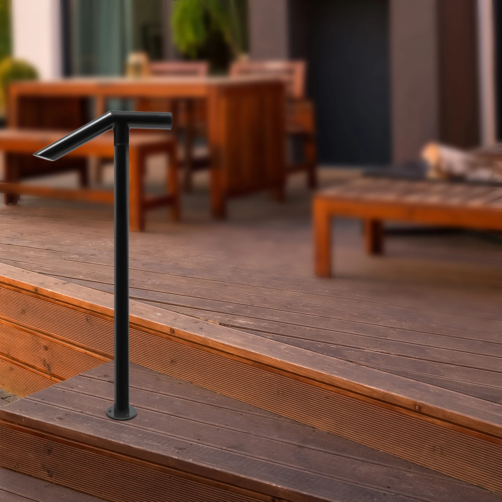 96cm Single Post Black Iron Railing 220 LBS Capacity Baking Varnish Iron Stairs Stylish Handrails for Outdoor Steps