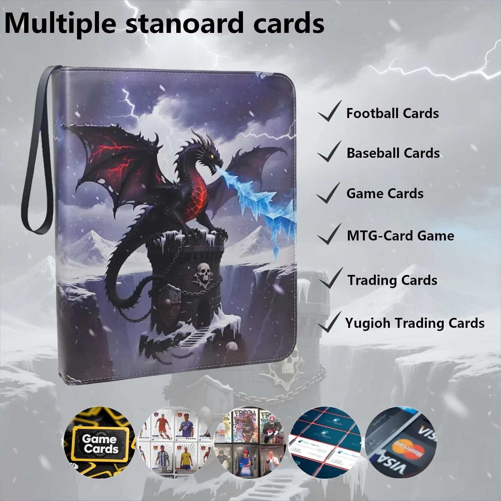 حافظة بطاقات التداول الفاخرة، 9 جيوب مع 50 صفحة قابلة للفصل على الوجهين، يمكن أن تحمل 900 بطاقة، ألبوم جمع بطاقات الألعاب، كتاب تخزين المجموعة للفتيات والفتيان، كتاب تجميع البطاقات، مناسبة لبرج الجليد، هدية عيد الميلاد