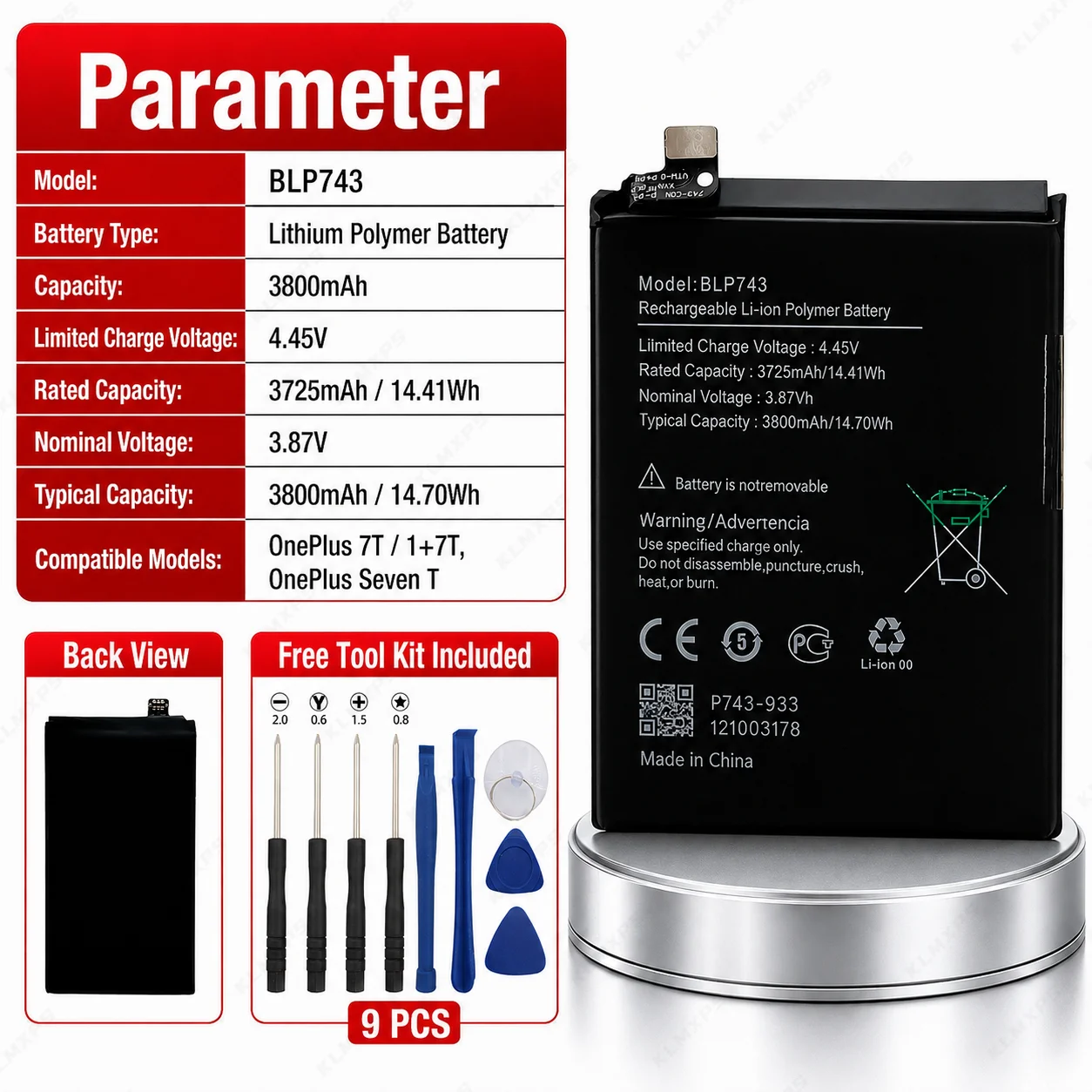 Replacement Phone Battery BLP743 3800mAh for OnePlus 7T Mobile Internal Battery Repair Part with Tools Latest Stock