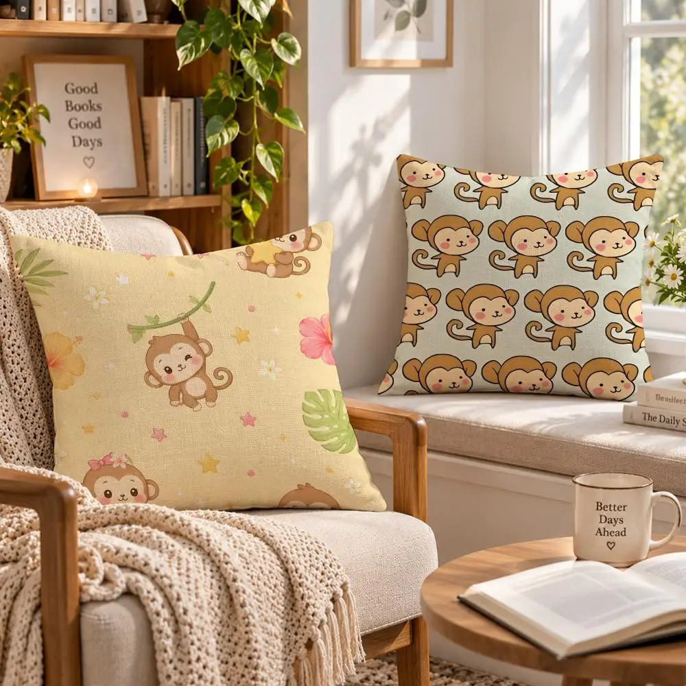 Animal Cute M-Monkey Cushion Cover Soft Short Cover Washable Sofa Bed Dorm Garden Home Office Chair Decor