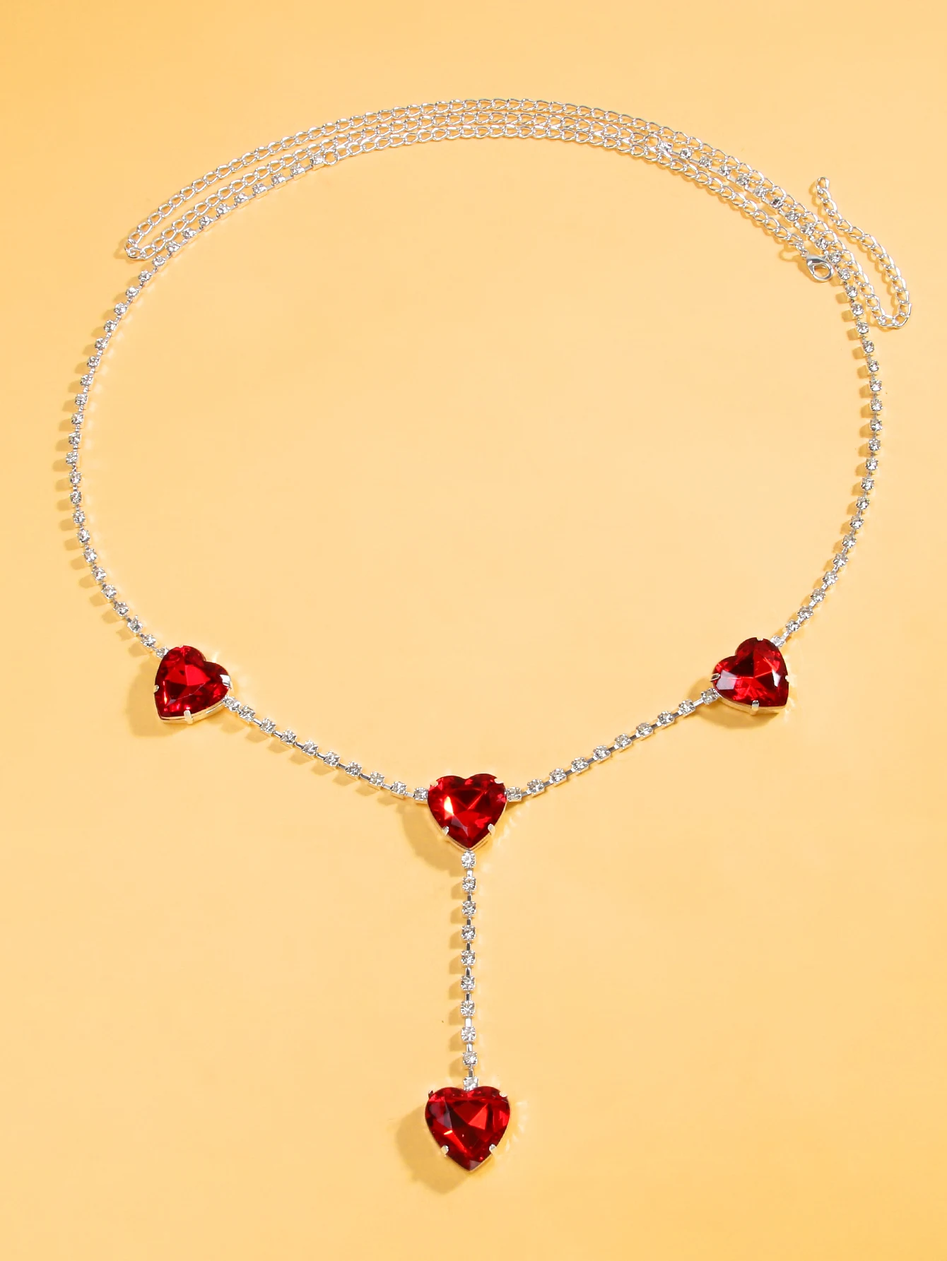 Luxury Heart Rhinestone Waist Chain Jewelry Red For Women Sparkling Fashion Waist Chain New Product