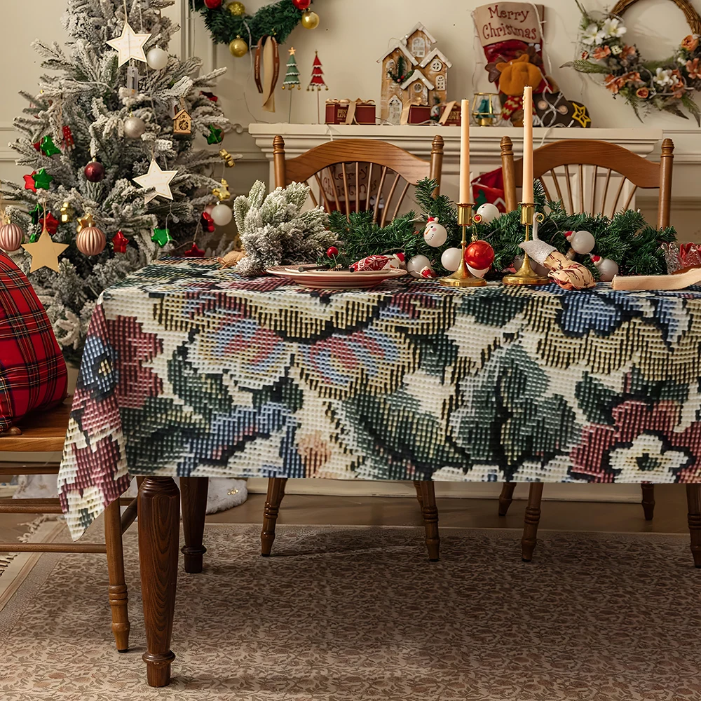 Woven Charm Table Cloth Waterproof Tablecloth Spill Proof Table Cloth, Wipe Clean Table Cloth for Dining Camping