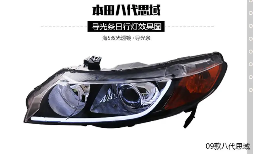 2pcs Cars Styling Headlights For CIVIC 8th Headlight DRL 2006 2007 2008year LED Running lights Bi-Xenon Beam Fog