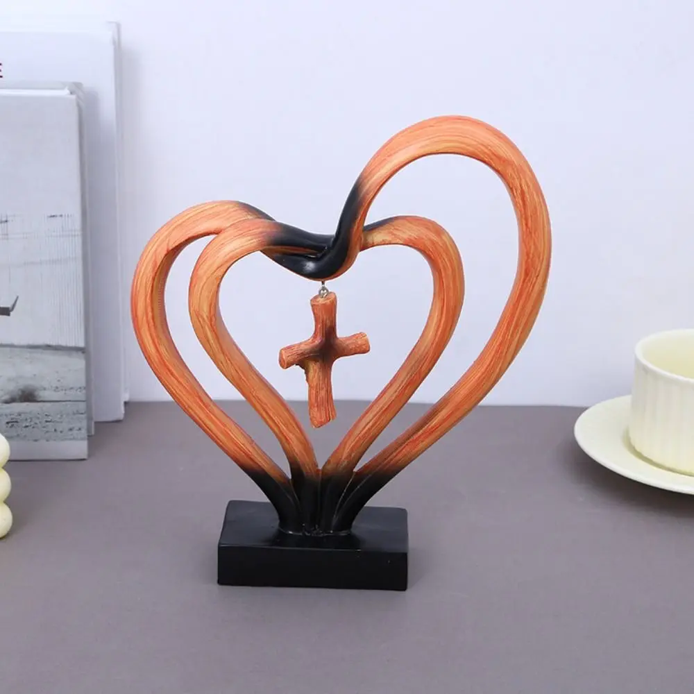 

Resin Entwined Hearts Cross Minimalist Two Joined Hearts Hearts Cross Sculpture Modern Christian Standing Decor