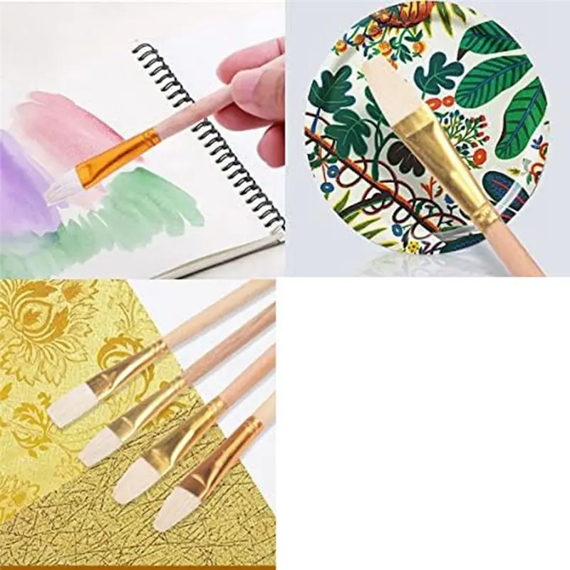 ABNH 7Pcs Gold Plated Brush Set Assorted Sizes,Leaf Goat Hair Brushes Metallic Foil Brushes Foil Paper Art Craft Supplies