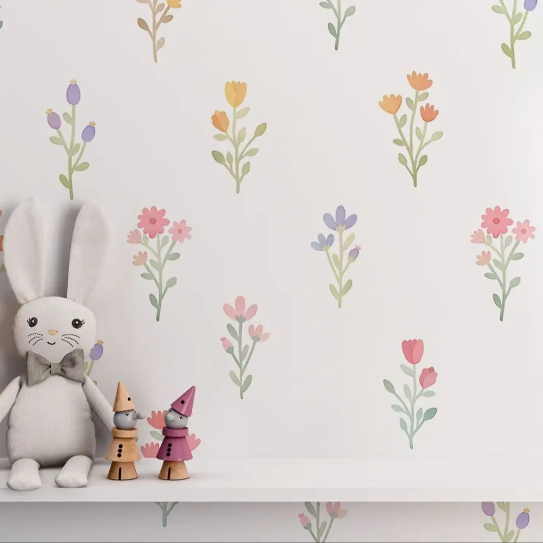

Обои для домашнего декора, обои с белым фоном, наклейка и наклейка на розовые обои с цветочным рисунком, декор детской комнаты, искусство комнаты для девочек