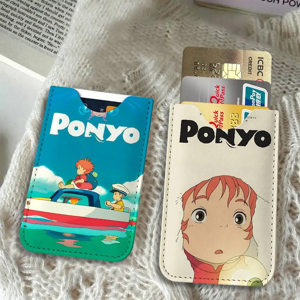 Studio Ghibli Anime P-Ponyo Cartera delgada de cuero PU universal para tarjetas, organizador de tarjetas de crédito e identificación, soporte portátil compacto para exteriores