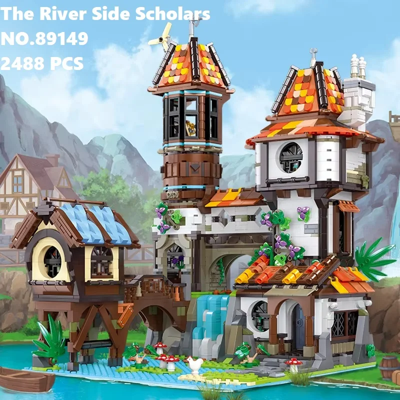 Medieval Riverside Scholar Research Institute Building Blocks Set 2488pcs NO.89149 Streetscape Model Educational Toy for Kids