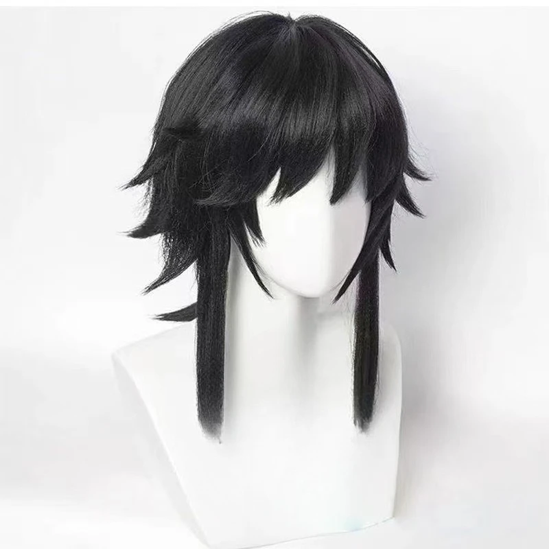 

Men's Black Thick Fluffy Flip Ponytail Cosplay Wig for Anime Role Play