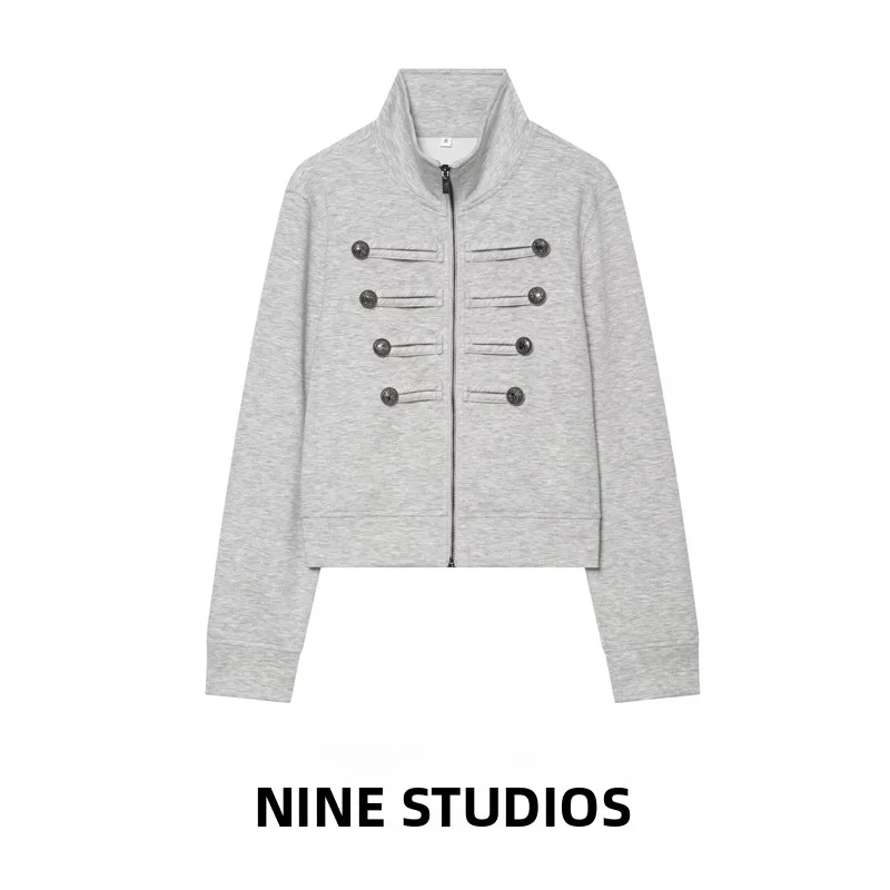 

NINE ZAR Women's Casual Zipper Hoodie Jacket Napoleon Collar Short Coat Long Sleeve Polyester Fiber Summer Fashion Ladies