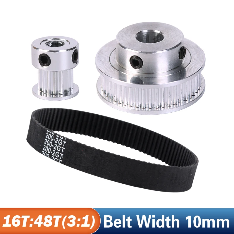 16 Teeth 48 Teeth GT2 Timing Belt Pulley Kit 1:3 Speed Ratio 16T:48T 2M/2GT Reduction Pulley For Belt Width 10mm