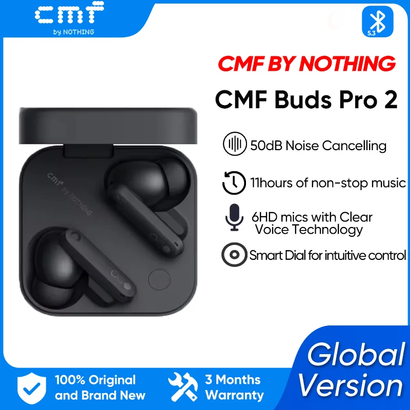 

Global Verison CMF от Nothing Buds Pro 2 с гибридным активным шумоподавлением 50 дБ 6 HD-микрофонов IP55 Bluetooth 5.3 Buds Pro2