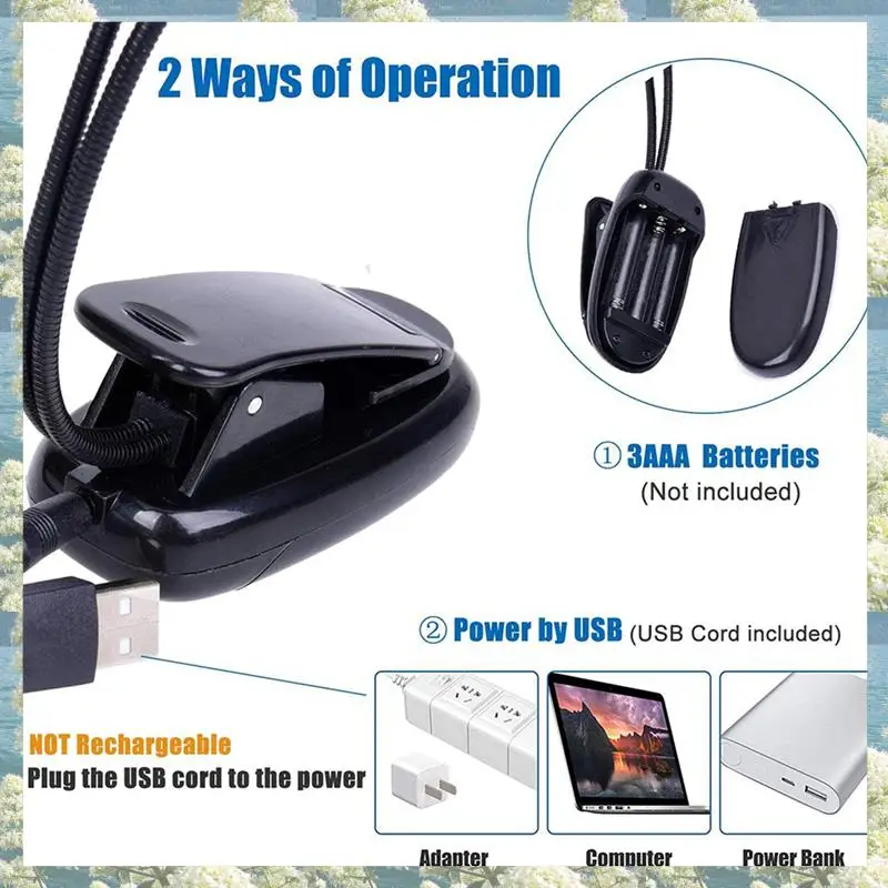 

8Pcs Music Stand Light Clip On LED Book Lights Dual Arm Reading Lights For Books In Bed 360 Degree Adjustable Clip