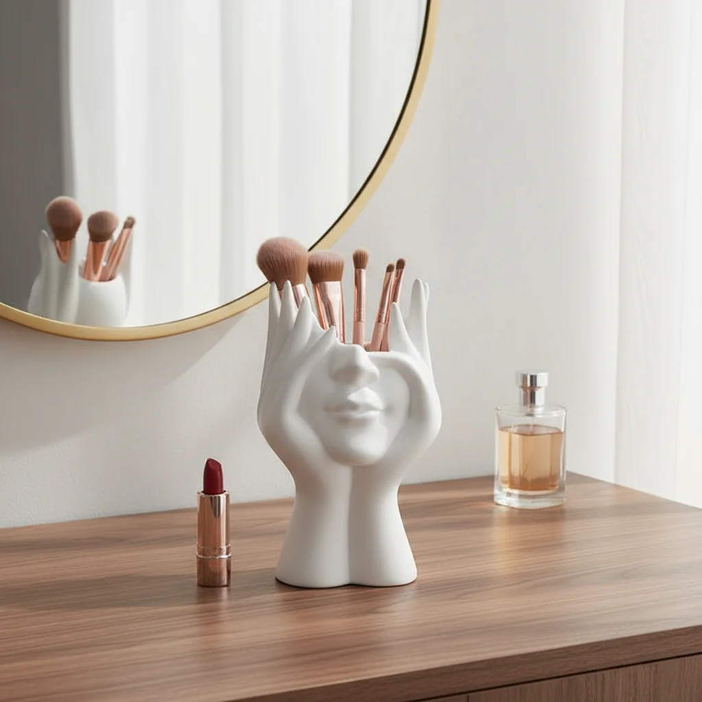 Nordische Minimalistische Abstrakte Gesichts-Vase Keramik-Kunstskulptur Tisch-Aufbewahrungsröhre Make-up-Pinselhalter Moderne Wohndekor-Ornament