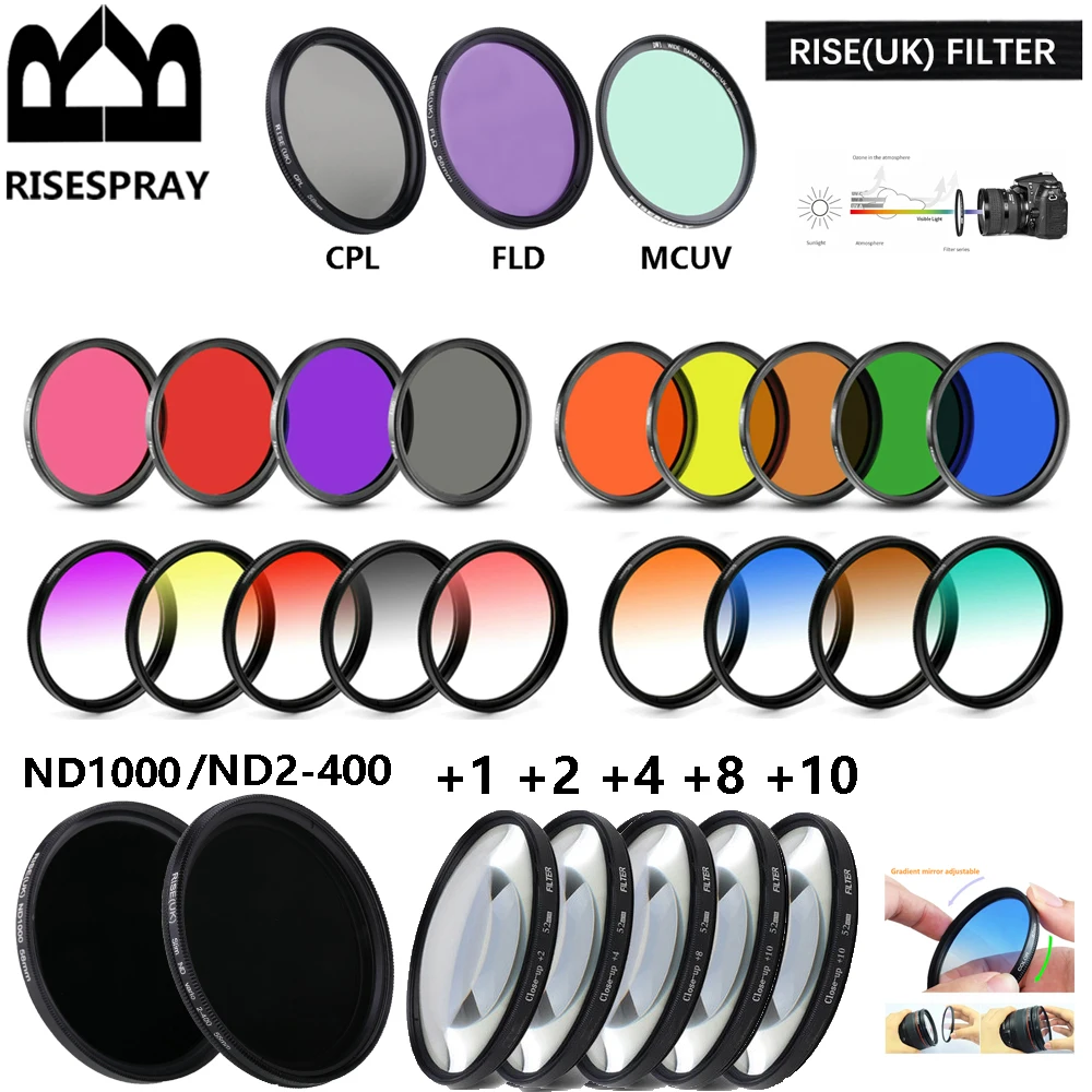 RISE(UK) UV FLD CPL ND2 ND4 ND4 Color Camera Lens Filter For Canon Sony Nikon Olympus Panasonic 49/52/55/58/62/67/72/77/82mm