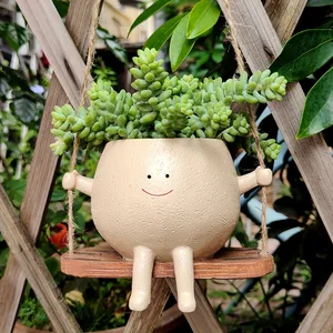 1pc resin hanging planter rustic potted power plant starting face smiling face design with balance base garden outdoor decoration interior house 8 Main Sales Rustic Decoration - №2
