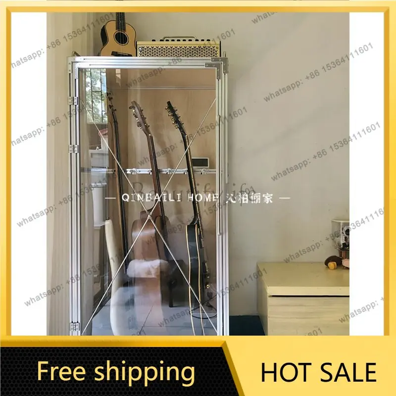 XX. Simple and multi-functional aluminum profile living room side cabinet transparent glass locker
