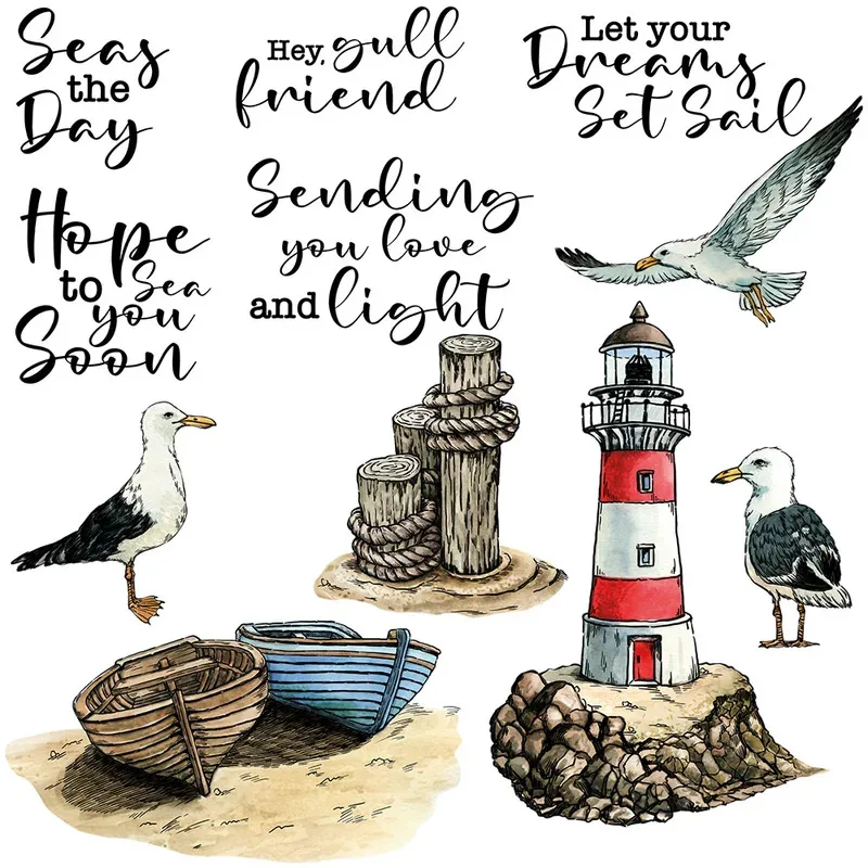 

Seagull And Lighthouse Cutting Dies Clear Stamps DIY Scrapbooking Metal Dies Silicone Stamps For Cards Albums Decor