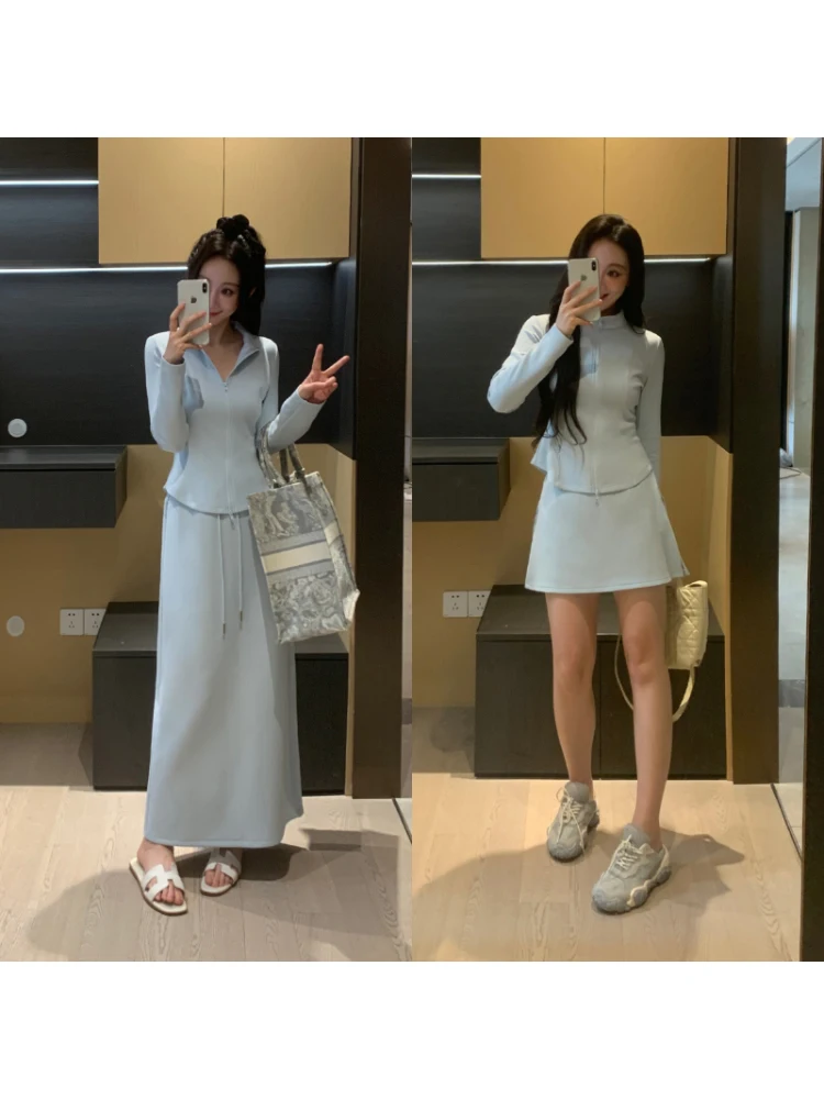 

Cool XINYI Silk Lyocell Sweatshirt Half Skirt Casual Set Women plus Size MM Slimming Two Piece Set Short Length Spring Fashion