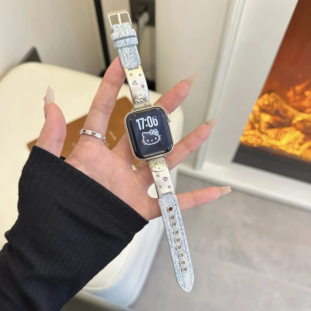 Textured Leather Strap Cowboy For Hello Kitty Apple Watch Ultra SE 11 10 9 8 7 Fits 38/41/45/49mm Sweet Replacement Wristband view 3