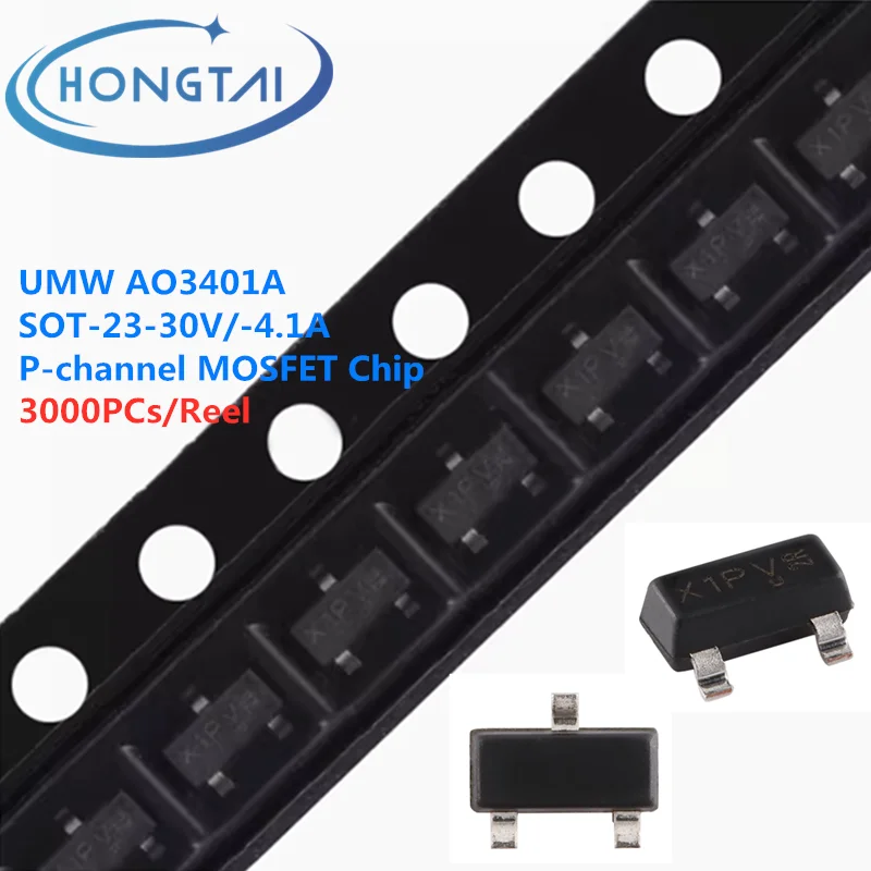 3000PCs/Reel Free Shipping UMW AO3401A SOT-23-30V/-4.1A P-Channel MOSFET Chip Original New