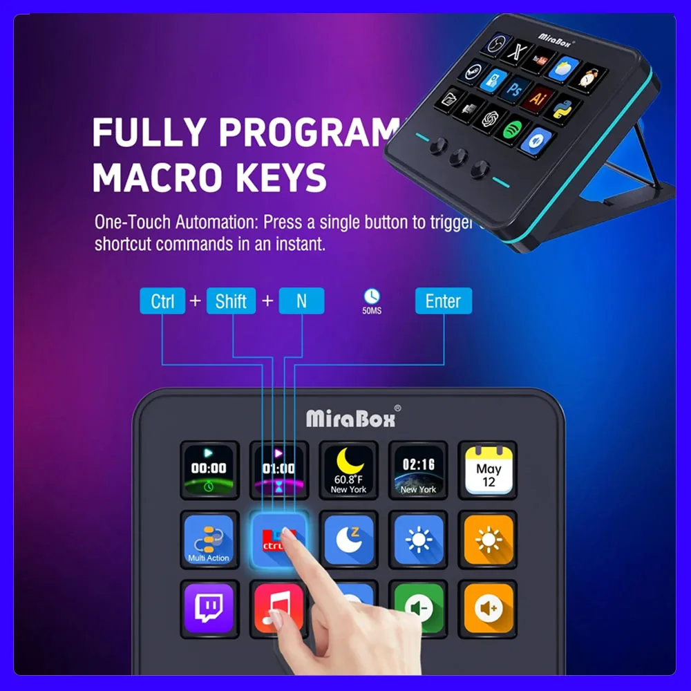Mirabox M18 V3 Stream Deck Creative Console 15 LCD Keys Deck Dock Streamdeck For Vlog Content Creation Stream Desk Controller