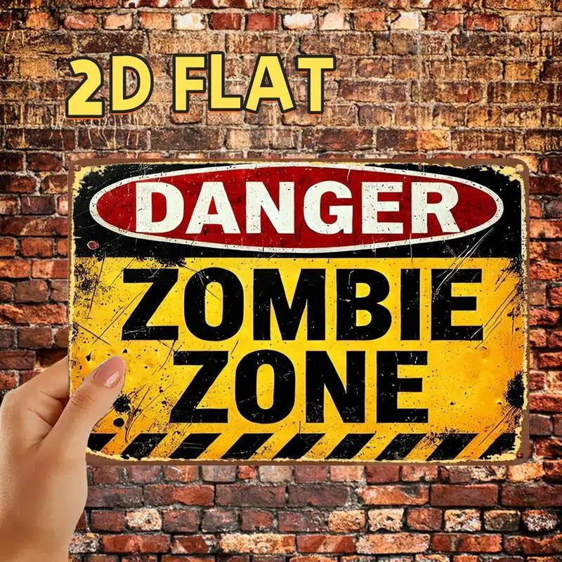 Fun Zombie Zone Danger Sign Metal Plaque，Suitable for indoor use、Garden、Outdoor、Family、Office