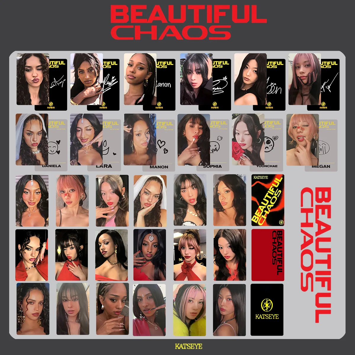 6pcs/set KPOP KATSEYE BEAUTIFUL CHAOS Album Photocards 50KTWON BINDER SWPOPUP POb Benefit Cards EYEKONS Fan Collectible