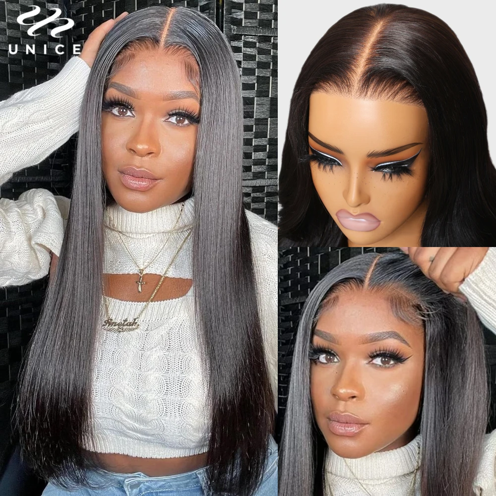 UNICE Hair Pre Cut Pre Bleached 7x5 Lace Closure Wig Bone Straight Glueless Wigs Human Hair Ready To Wear 150% Density