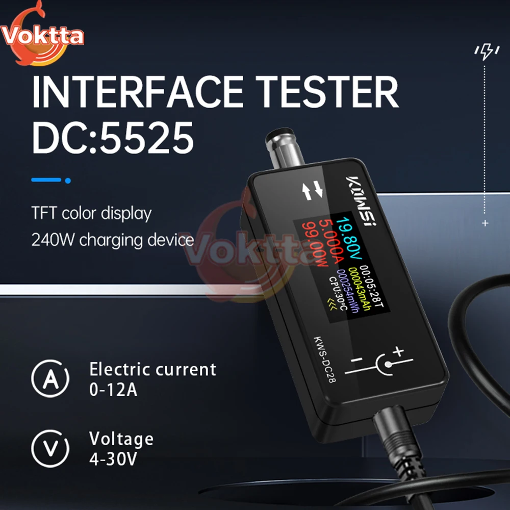 DC 4-30V 0-12A Digital Voltmeter Power Meter DC 5.5 * 2.5 Interface Tester Voltage Current Monitor Battery Capacity Detector