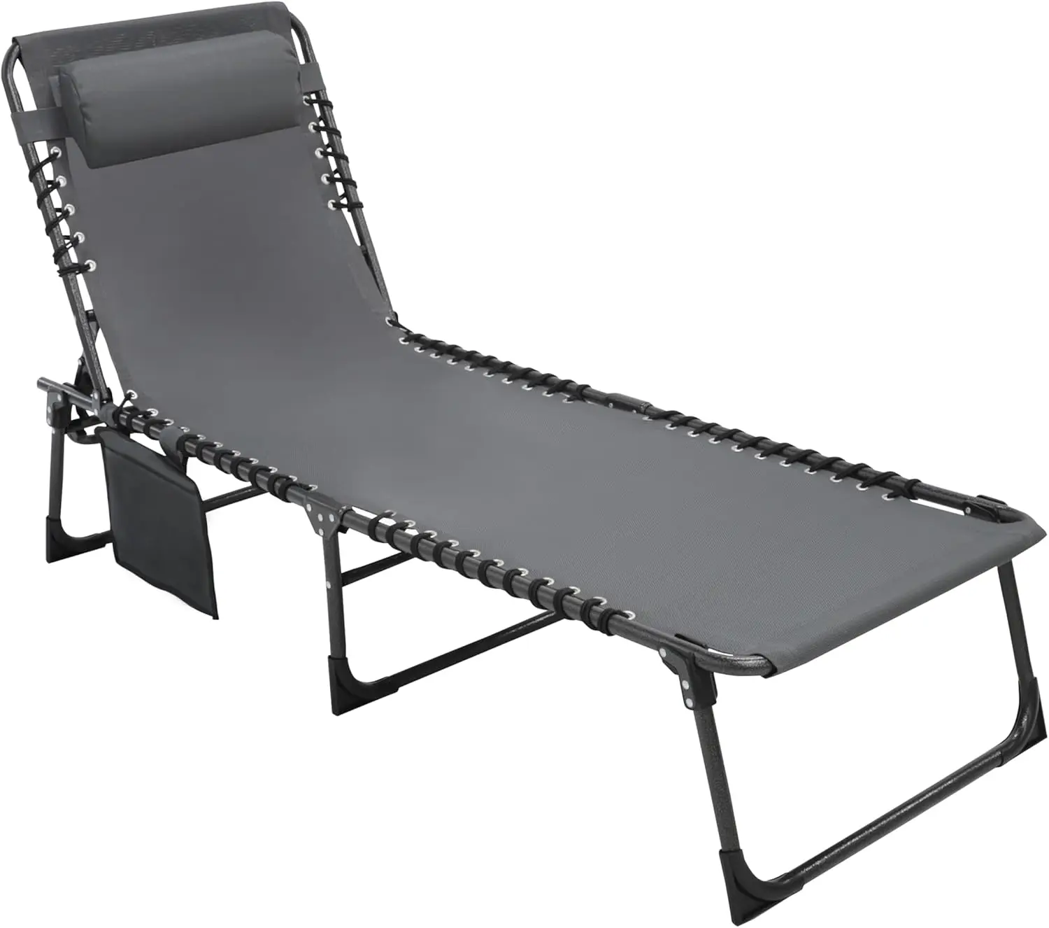 

Outdoor Foldable Chaise Lounge Chair With Detachable Pillow & Pocket, Portable Tanning Chair With 5 Position Adjustable Back,
