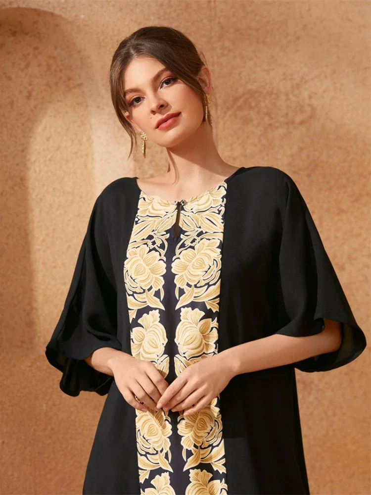 Mulheres muçulmanas cardigan abaya 2024 vestido de impressão floral festa eid vestidos dubai árabe ramadan abayas caftan kaftan maxi vestidos