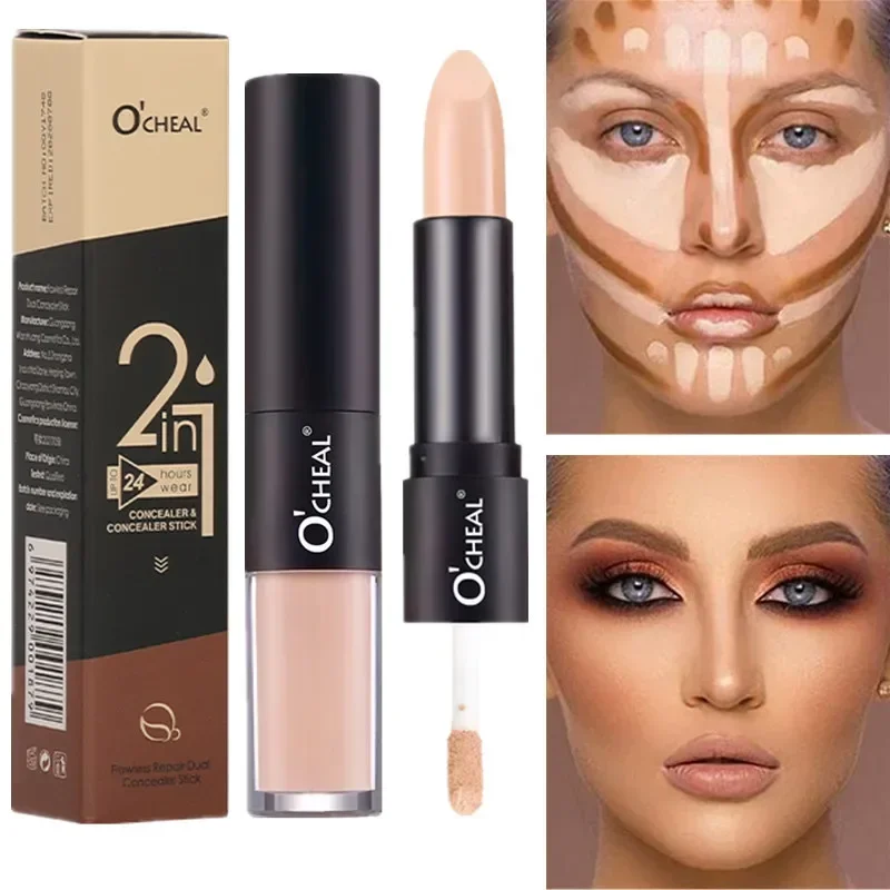 Contour Stick Duo, Double-Ended Highlight and Shadow Cream, Waterproof Full Coverage Concealer, Natural Finish Makeup for All Sk