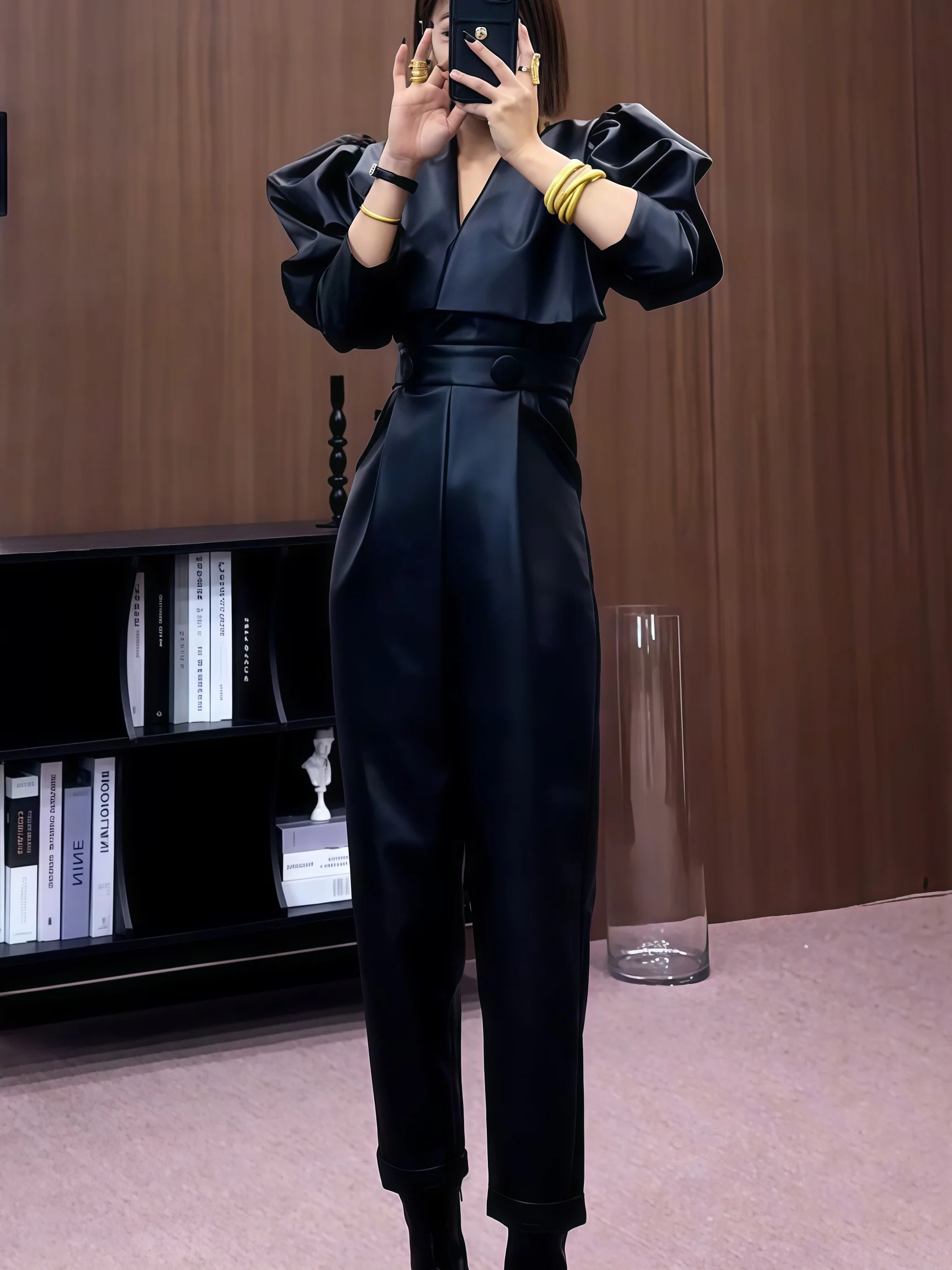 

Черные байкерские брюки с высокой талией, утягивающие, модные, в уличном стиле, с молниями, длинные, тонкие, зимние, 2025