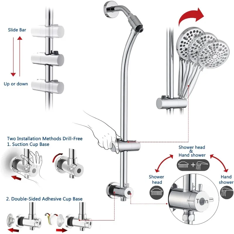 Rainfall Shower Head with Handheld Shower Spray, with 26